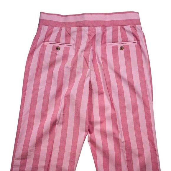 Mens 34 Gurkha Pants Pink Striped Cotton Chino Flat Front Straight Fit Trousers - Picture 6 of 8
